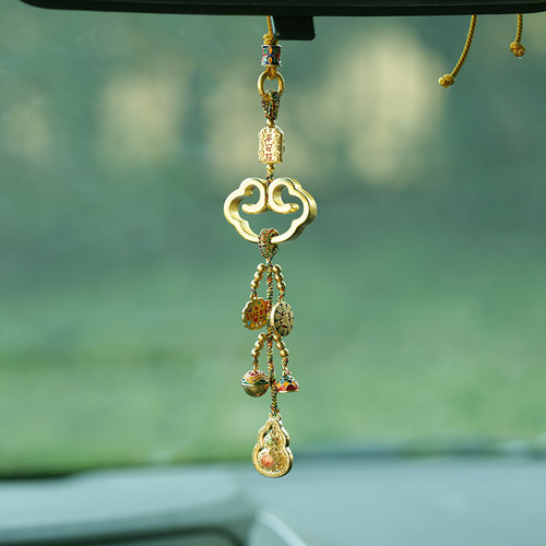 高档铜镀金平安如意多宝汽车挂件后视镜挂饰男女款式车内上载饰品