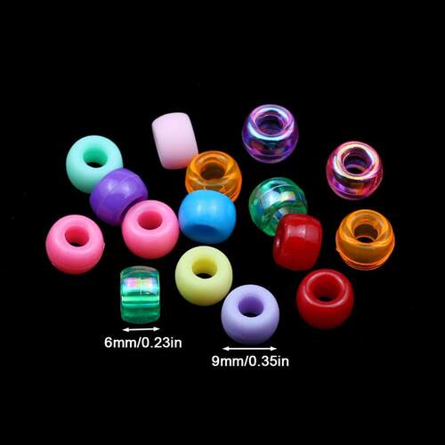 200-1200Pcs Multicolour Acrylic Pony Beads, 6x9mm, 4mm Hole