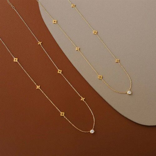 316l Stainless Steel Simple Light Luxury Zircon Flowers Neck