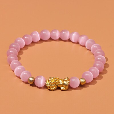 FenShui Stone Beads Bracelet Pink Cat Eye Bead Bracelets