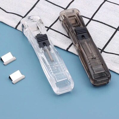 Mini Traceless Hand Push Stapler Reusable Paper Book File Bi