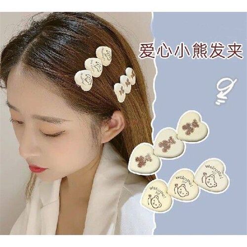 White Love Bear Hairpin Female Side Hairpin Cute Girl