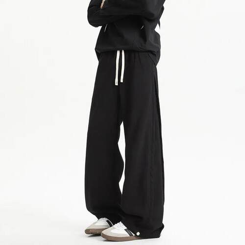 Men Casual Pants Spring Summer Straight Wide Leg Elastic Wai