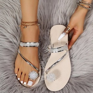 Flat Sandals for Women Dressy Summer Sparkly Rhinestone Slid