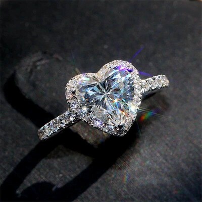 Luxury Silver Color Heart Ring for Women Exquisite Fashion M