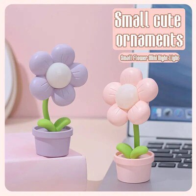 Mini LED Flower Night Light Cute Small Table Lamp Desktop Or