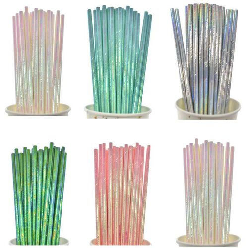 Iridescent Disposable Drinking Party Paper Straws Biodegrada