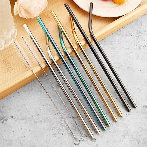 11pcs 304 Stainless Steel Straw Set Color Reusable Straw Str