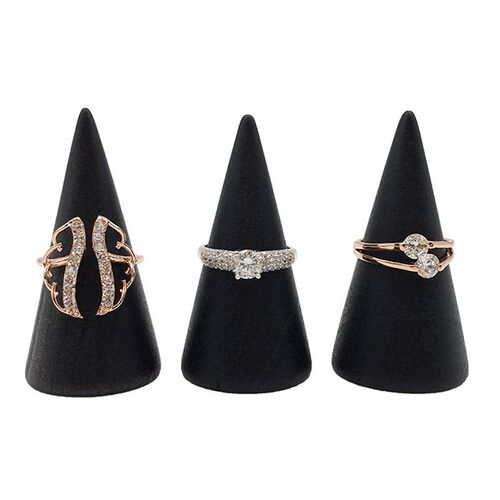 Vintage Black Wooden Ring Holder Display Cone Rack Solid Woo