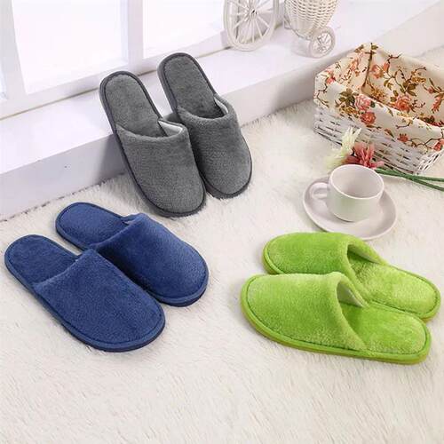 Autumn Winter Warm Plush Men Slippers Gray Home Fluffy Shoes
