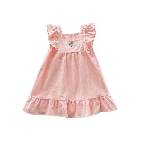 French Rose Embroidered Girls Dress Summer New Square Colla