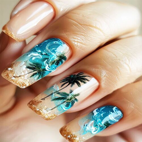 24pcs/sest Short Medium fake nails for women girls colorful