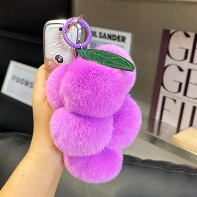 Rex Rabbit Fur Grape Charm Cute Plush Keychain Bag Hanger Po