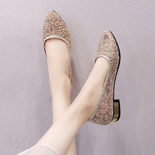 Women Flat Shoes Square With Pointed Mesh Cloth Breathable M