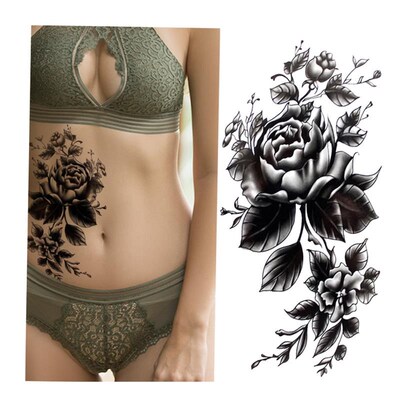 Womens Fashion Flower Temporary Tattoos Sticker Fake Rose