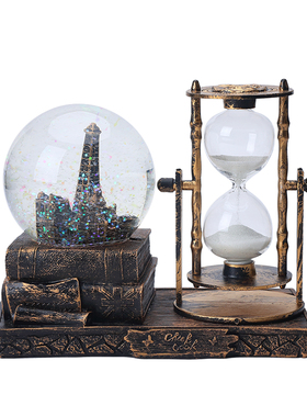 复古水晶球沙漏计时器办公室桌面房间装饰品个性酒柜客厅创意摆件