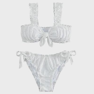 Schiffy Knot Front Tie Side Bikinis White Swimsuit Women Swi