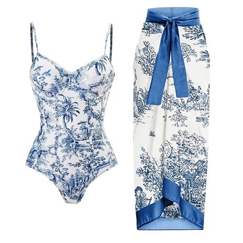 2023 New White Bikini With Beach Skirt ver Up Women Two Piec