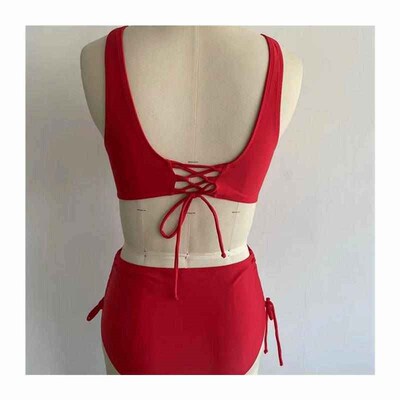 Two-piece twisted lace-up hollow bikini solid color sexy