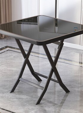 Glass tabletop dining table foldable small desk square round