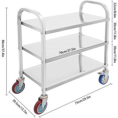 3 Tier Stainless Steel Utility Cart,Rolling Kitchen Trolley