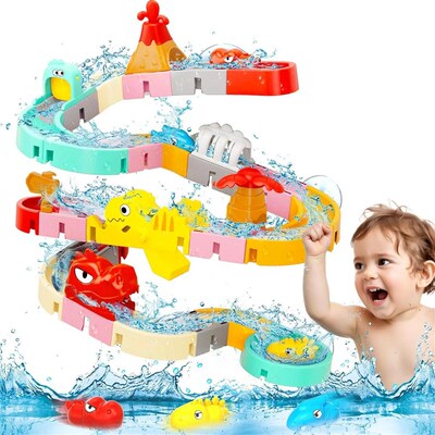 Bath Toys for Kids DIY Building Water Slide Tracks Dinosaur