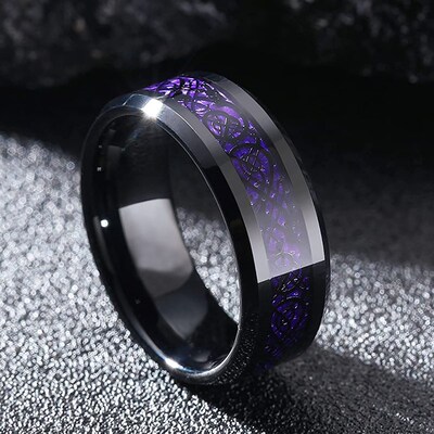 Fashion 8mm Men Stainless Steel Celtic Dragon Ring Inlay
