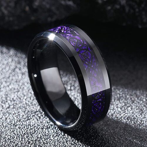 Fashion 8mm Men Stainless Steel Celtic Dragon Ring Inlay