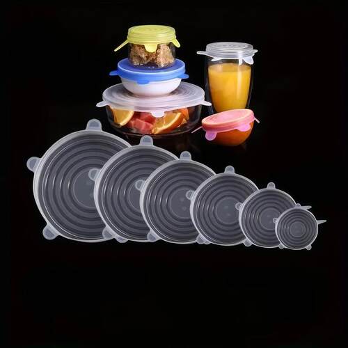 6 Pieces of Silicone Fresh-keeping Cover White, Reusable Foo