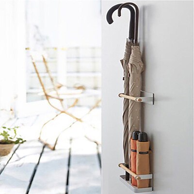 Wrinkle-free Umbrella Rack, Iron Beech Wood Wall-mounted Doo