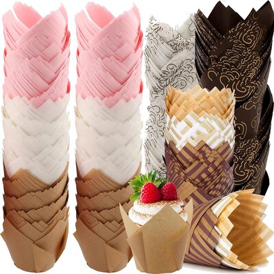 50pcs Tulip Muffin Cupcake Paper Cups Oilproof Cupcakes Line