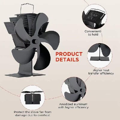 Heat Powered Stove Fan, Fireplace Fan with Designed Silent