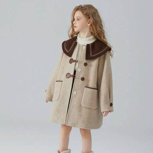 Girls Woolen Coat Loose College style Autumn and Winter Chil
