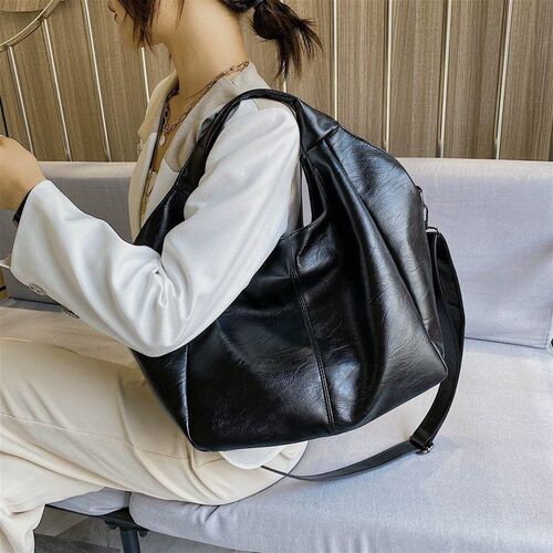 Simple Leather Women Half Moon Bags Large Capacity Hobo Shop