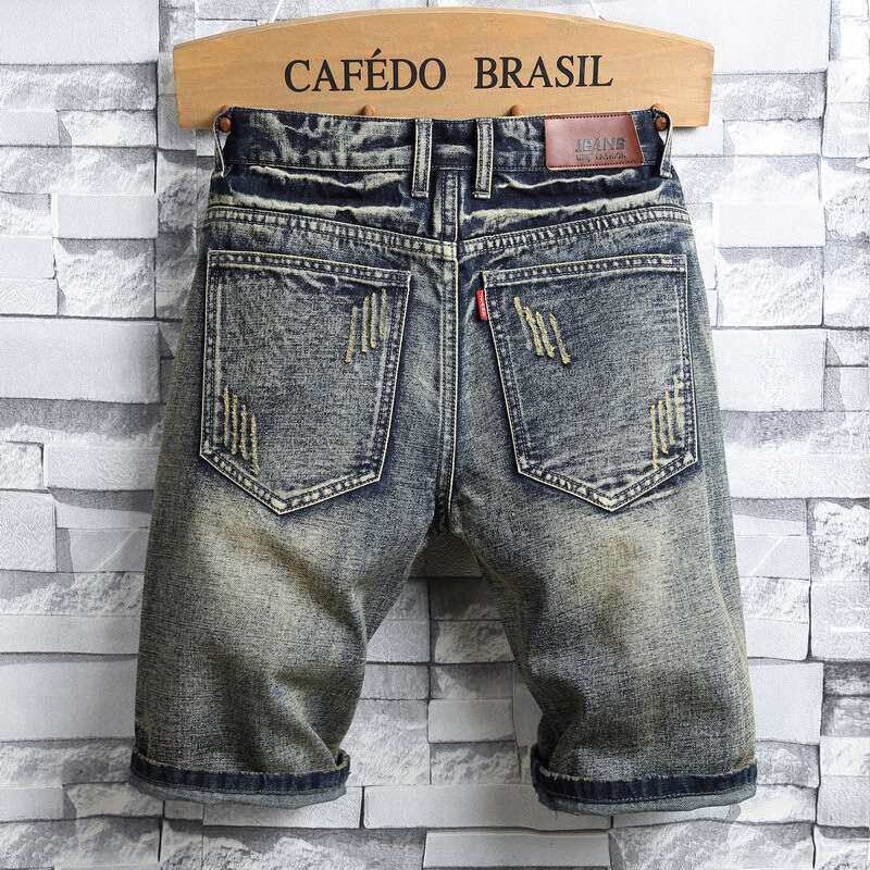 Ripped Patch Five-point Jeans Mens Summer Fashion Personali