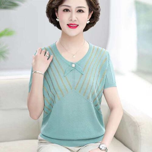 Middle-aged and elderly womens summer sweater fashion lace-