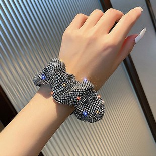 Fashion Rhinestone  Women Silk Scrunchie Elastic Handmade Ha