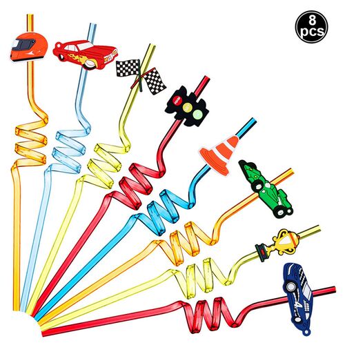 20pcs25cm Reusable Race Car Drinking Straws Car Reusable Pla