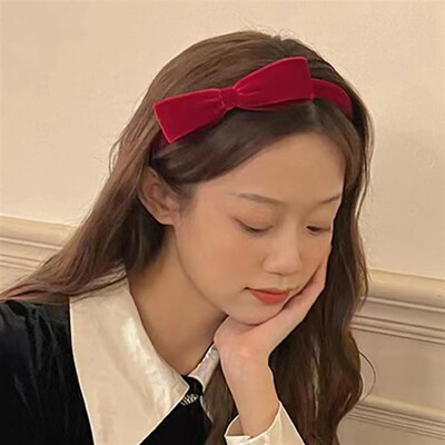 Elegant Velvet Bow Headband for Women Red Black Bowknot Hair