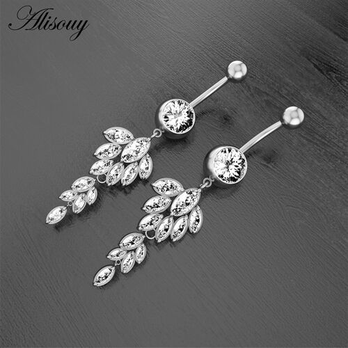 Alisouy 1pc Flower Heart Dangled Belly Navel Piercing Button