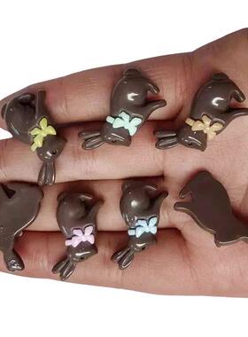 10Pcs Resin Easter Bunny Miniatures, Flat Back Rabbits