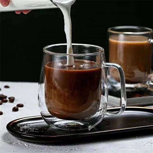 1pc Double Wall Glass Coffee Cup with Handle 150-350ml Heat