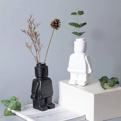 Nordic Style Ceramic Robot Vase Indoor Flower Pot Modern Hom