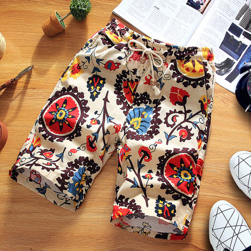 2022 Summer New Boutique Flower Cotton Linen Mens Casual Be