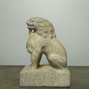 旧石雕山西青石雕刻仿古案头做旧纯手工风化老皮狮子文玩茶台摆件