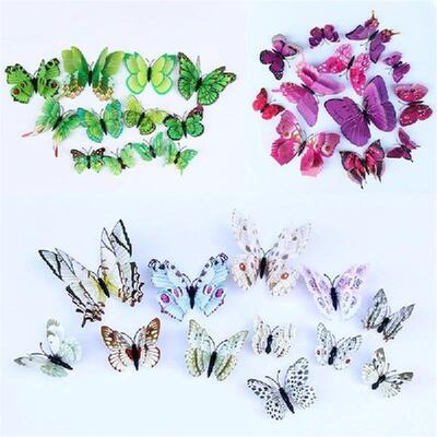 12pcs Double Layer Colorful Simulated Butterflies Wall