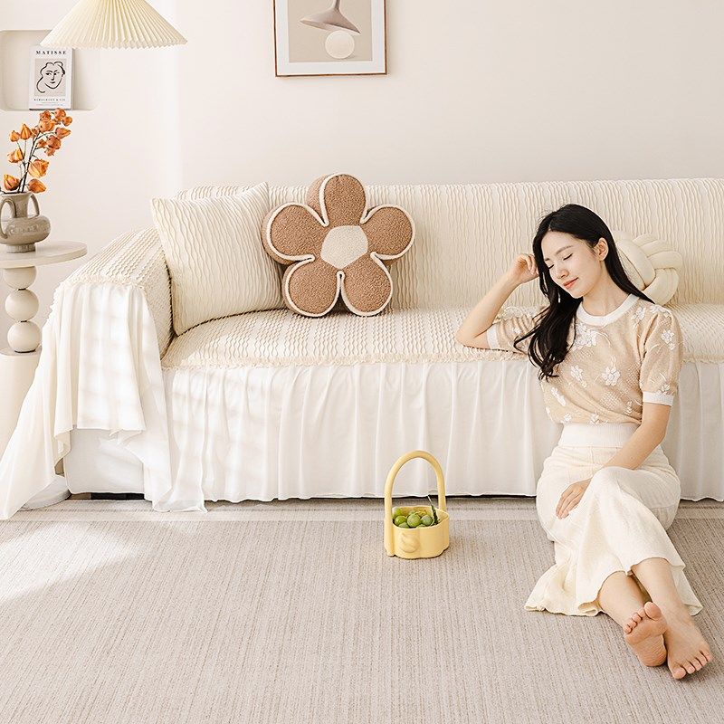 奶油风沙发盖布四季通用防猫抓毯木耳边防滑沙发巾一整张全盖坐垫,居家布艺,沙发垫,淘宝优惠券,粉丝福利购,淘宝优惠卷