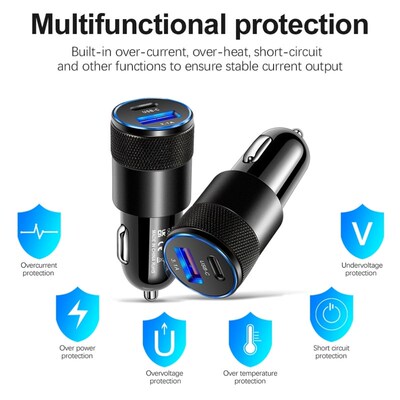 USB C Car Charger 66W PD Fast Charging Phone Adapter Dual US