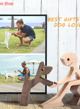 Handmade Wood Dog Decor Sculptures Craft Creative Figurine O
