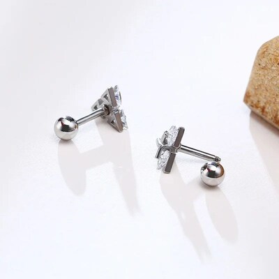 Men Stud Earring ,Triangle Pierced Crystal Zircon Stud Earri